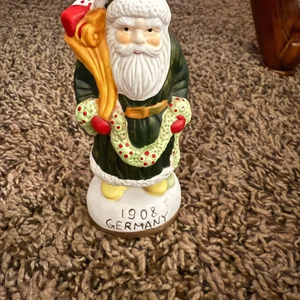 Vintage Green Santa Figurine with Wreath